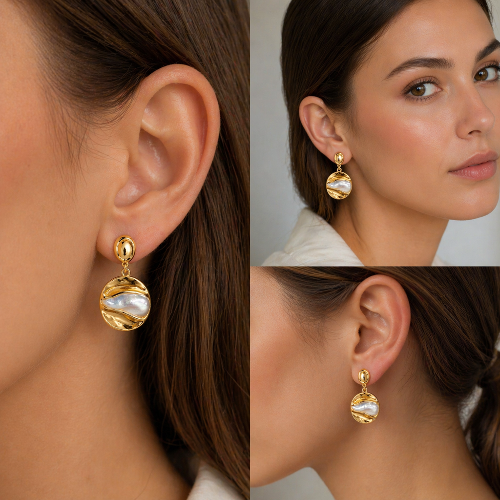 Golden Wave Pearl Küpe